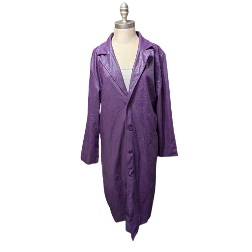 Suicide Squad The Joker Cosplay Costume Purple Faux Leather Trench Coat Men’s L